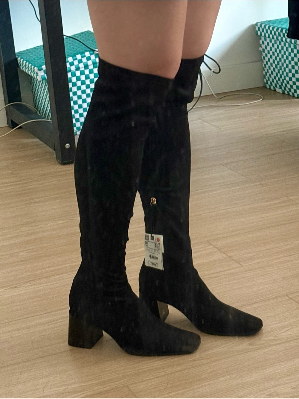 Zara Black Over-the-Knee Block Heel Boots - Women